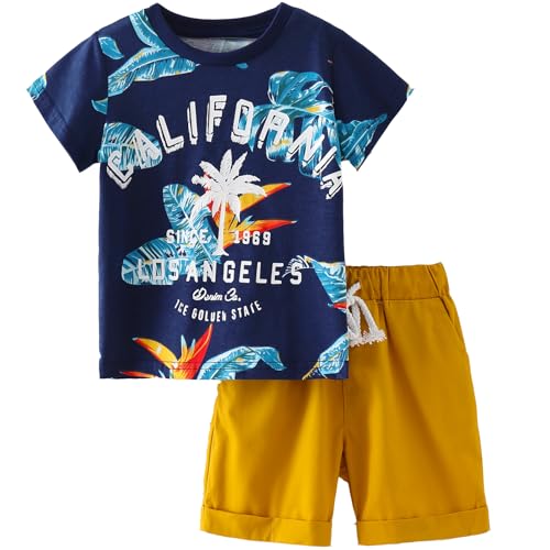 Image of Frogwill Toddler Boys Summer Clothes Hawaiian Jungle Animal Cotton T-Shirt and Poplin Short Outfit Set