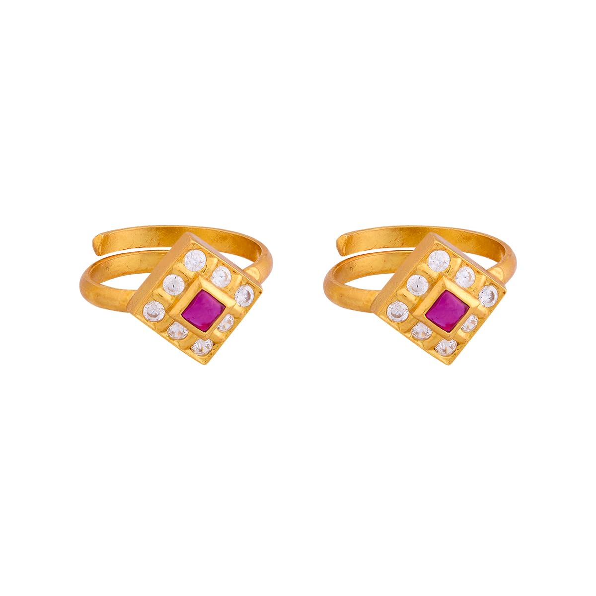 kushal's Fashion Jewellery Ruby Gold Plated 92.5 Silver Temple Adjustable Toe Rings for Women | Festive, Bridal & Occasion Wear - 434580-picture-11