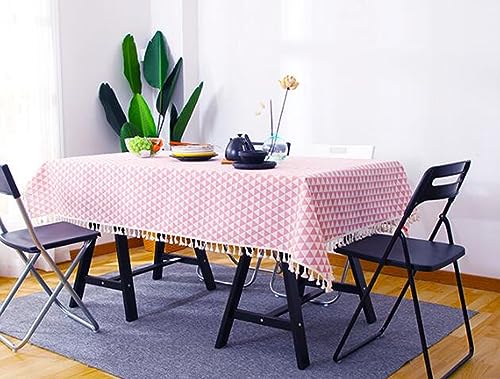 Nappe de table anti tache rose protection impermeable polyester triangles 140x200