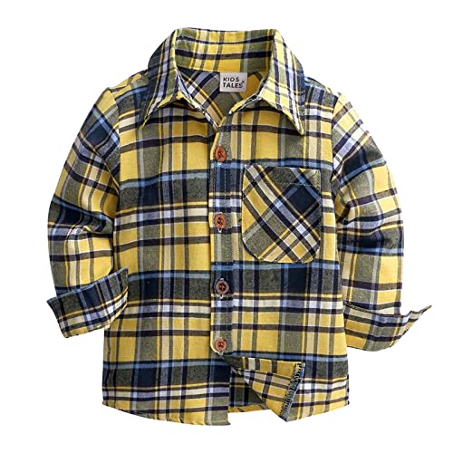 Boys Girls Plaid Shirts Long Sleeve Button Down Flannel Dress Shirts with Pocket Toddler Kids Tops Fall Outwear