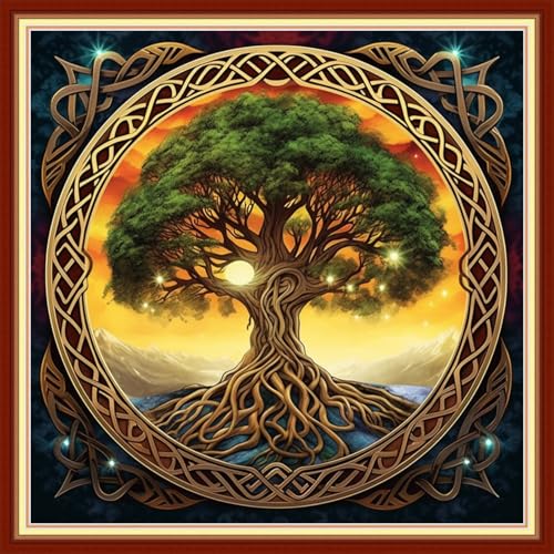 Image of Redxing Stamped Cross Stitch Kits Embroidery kit for Beginners Adults Full Range of Embroidery Patterns Starter Kits DIY Printed Cross Stitch Kits Needlepoint Kits 11CT-Magic Tree 18x18 inchs