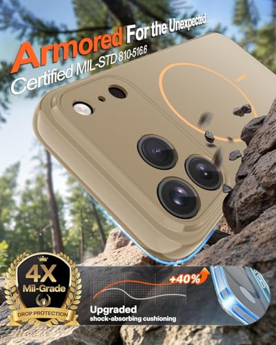 Image of Magnetic for iPhone 17 Pro Case,Shockproof Matte Cover,Desert Gold | with Screen Protector,Compatible with MagSafe,Military Grade Drop Protection,Full Camera Protection,Non-Slip Design Case