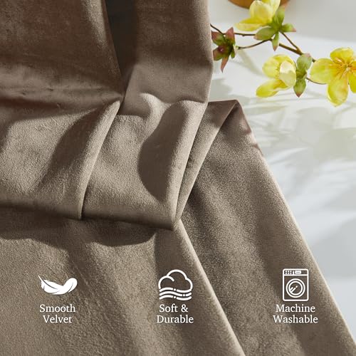 Image of StangH Taupe Velvet Curtains 90 Inch Length, Luxury Soft Khaki Drapes for Guest Room, Thermal Insulated Energy Efficient Window Panels for Dorm with Back Tab & Hook Belt, W52 x L90, 2 Panels