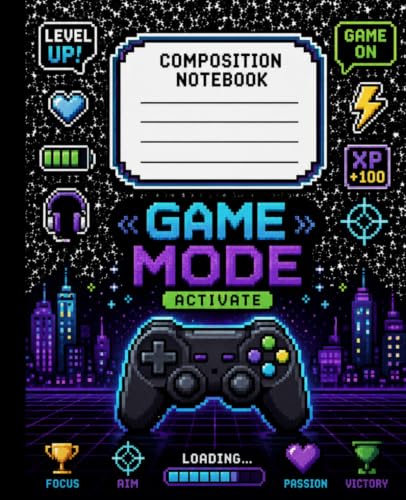 Pixel Gamer Composition Notebook: Retro Arcade Gaming Journal for Boys, College Ruled | Cool Pixel Art Design – Essential School Notebook for Gamers and Students image 2