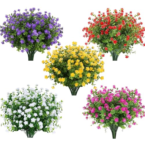 5 flores artificiales de primavera, resistentes a la decoloración, exquisita decoración del hogar para arreglos de patio, jardín, paisajismo, ventanas