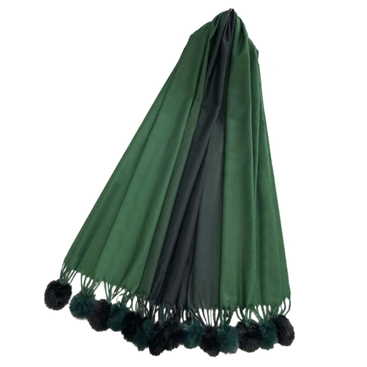 Axcent Comfort Ombre Wool & Faux Fur Pom Pom Scarf for Women Soft Warm Winter Wrap Shawl Colourful Gradient Design Cosy Luxury Look Pom Pom Edge Scarf Gift for Cold Weather (Green, 65x180cm)