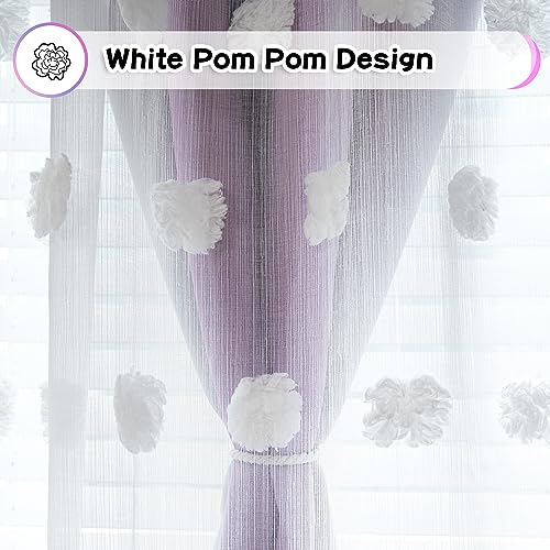 Image of MYSKY HOME Pink Curtains 95 Inch Purple Curtains for Toddler Bedroom White Sheer Pom Pom Double Layer Blackout Curtains for Kids Grommet Room Darkening Curtains for Sliding Door 2 Panels 52 x 95 in