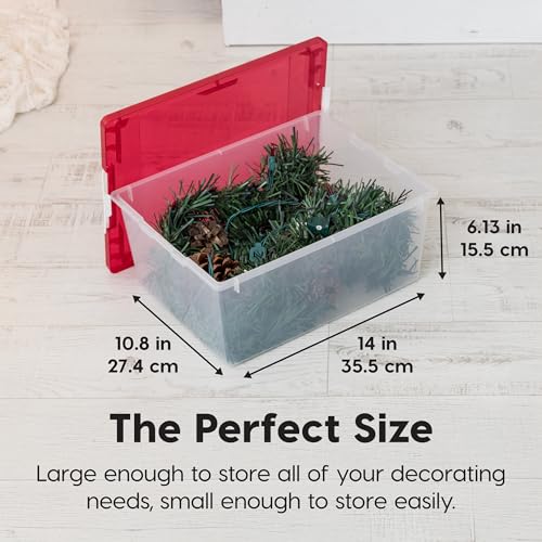 Image of IRIS USA 12 Qt. Plastic Storage Bins Containers with Lids, 4 Pack, Sensory Bin, Craft Storage, Craft Organizers and Storage, Organizing Container for Home, Office School Supplies, Stackable, Clear /Red