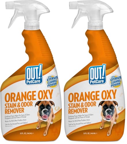 Image of OUT! PetCare Orange Oxy Stain & Odor Remover | Oxy Clean Pet Stain and Odor Eliminator | 32 oz (Pack of 2)