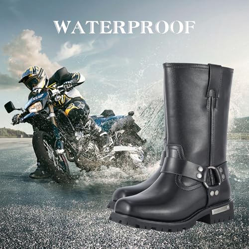 GARGOYLE BELLS Women's Leather Motorcycle Boots Cycling Boots Waterproof Non-slip Casual Boots Mid Calf4