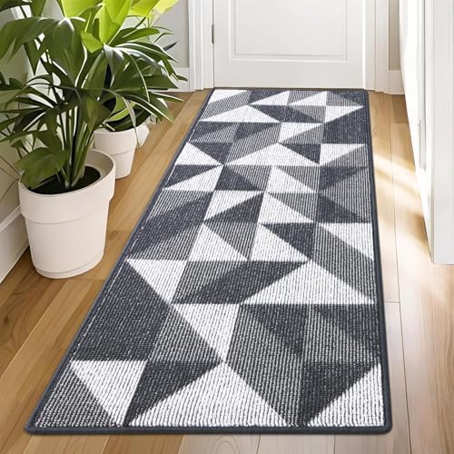 Image of OLANLY Door Mat Indoor Entrance Washable 70x23, Odor-Free Low-Profile Front Back Geometric Doormat, Absorbent Resist Dirt Entry Carpet, Easy to Clean Sturdy Inside Floor Mats for Entryway, Dark Grey