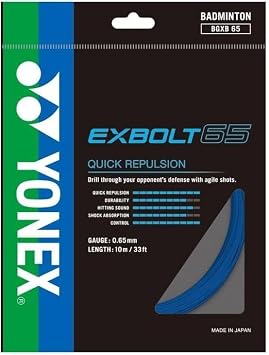 YONEX EXBOLT 65 Badminton Racket String, Gauge 0.65mm,Length 10M / 33FT, Quick Repulsion & Durability Choice of Colors