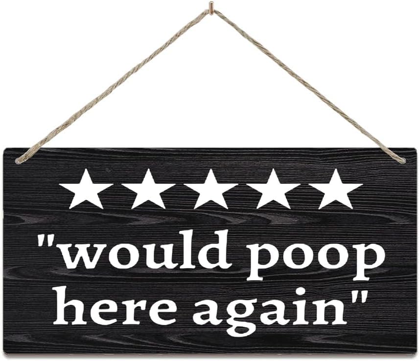 Wooden Wall Art Decor Decorative Plaque SignFive Star Would Poop Here Again Wood Sign Hanging Plaque Patio Decoration Rustic Wall Decor Wooden Sign 6x12 Inch