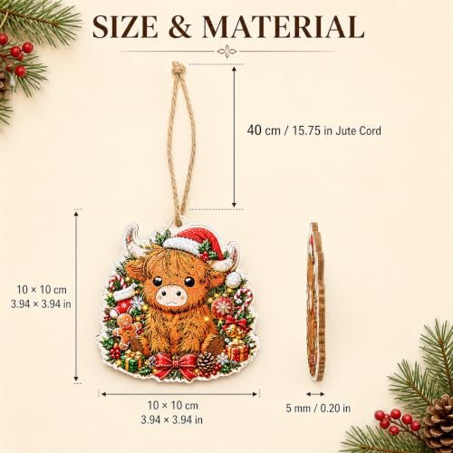 Image of Highland Cow Christmas Ornament, Wooden Tree Decor, 3.94 Inch