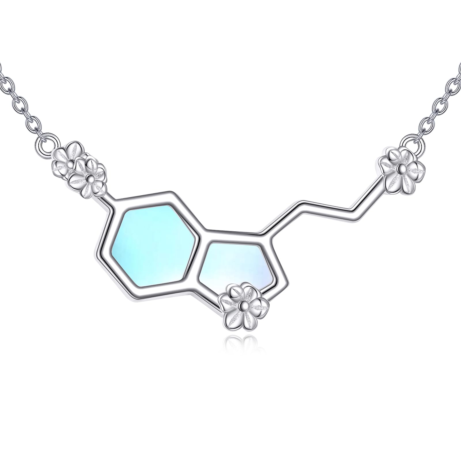 ONEFINITYSerotonin Molecule Necklace For Women 925 Sterling Silver Happiness Serotonin Necklace Science Chemistry Jewellery
