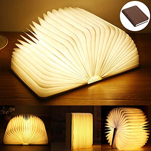Yuanj LED Livre Lampes Pliante, Rechargeable par USB, Lumière LED Magnétique en Bois, Lumières Décoratives, Lampe de Table, Lampe de Bureau avec Batterie 2500mAh-Lumière Chaude