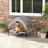 PawHut Erhöhtes Hundebett mit Baldachin, Haustierbett, Outdoor Hundeliege mit Dach, Atmungsaktiv, für große Hunde Hellgrau Oxford 91 x 76 x 89 cm
