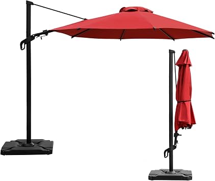 Abba Patio 10FT Vienna Offset Patio Umbrella Outdoor Cantilever Umbrella with 360 Rotation Design and Easy Tilt Adjustment UV 50+ Protection 8 Ribs for Backyard Garden Deck Pool Patio, Red