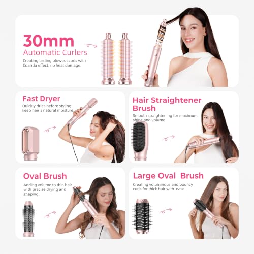 Image of Atopskins 6-in-1 Blow Dryer Brush, Hot Air Styler with Auto-Wrap Curlers