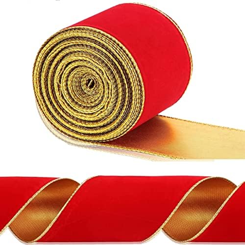 CYCFMYYLY Red Christmas Ribbon, Wired Velvet Christmas Tree Ribbon with