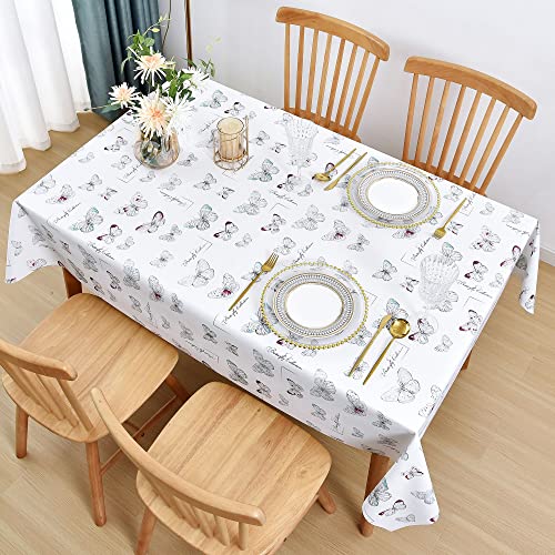 Lohascasa Vinyl Rectangle Tablecloth Spring Vinyl Table Cover Rustic Plastic Waterproof Tablecloths Spillproof Wipeable Pvc Table Cloth Outdoor Camping 54X70 White Butterfly #TOP3