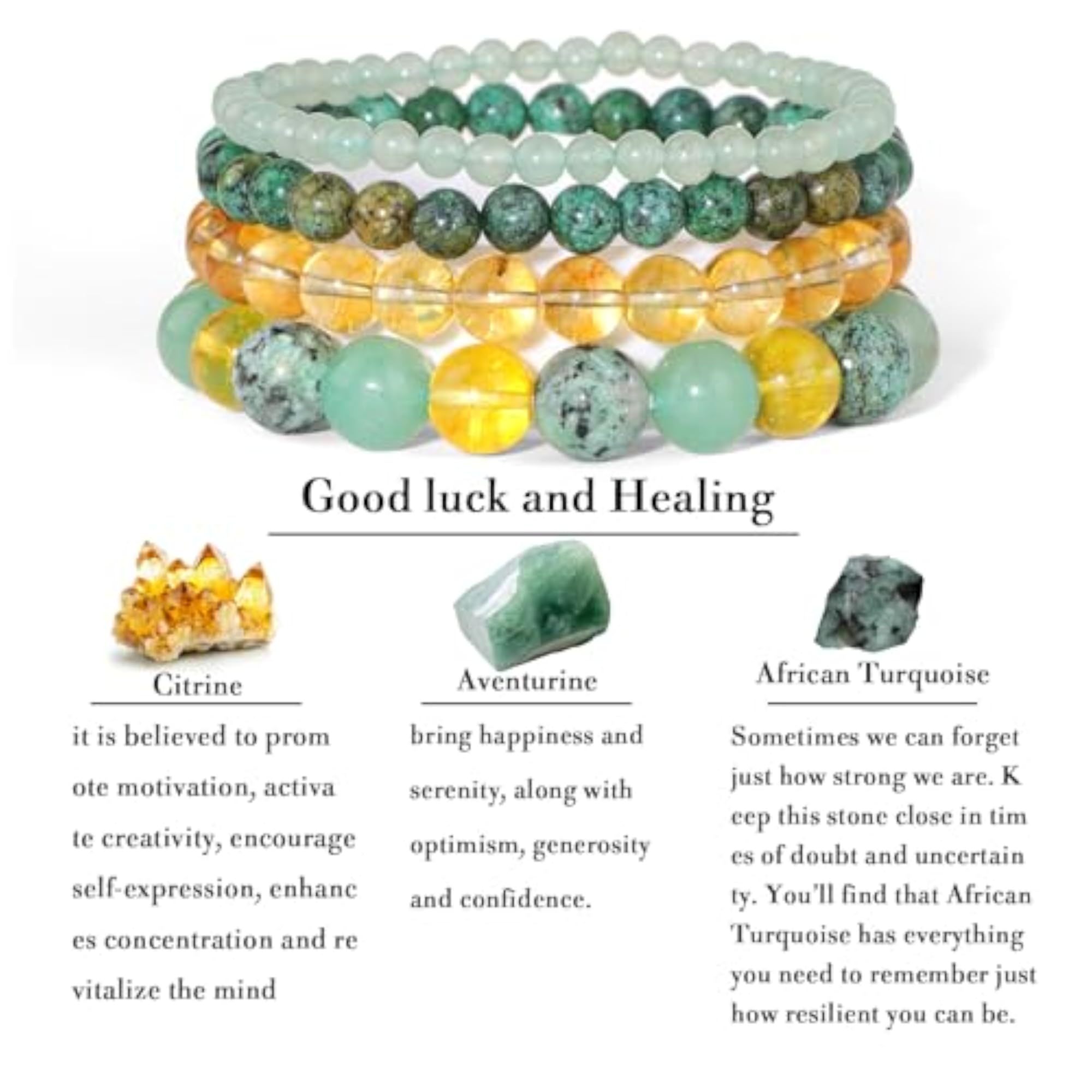 4pcs Natural Healing Crystal Beaded Bracelets for Women