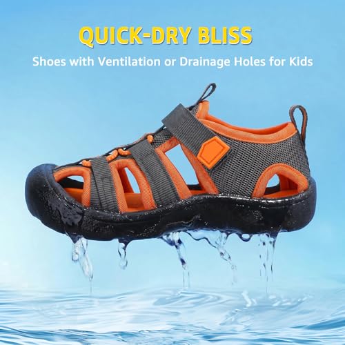Image of Wide Toe Box Toddler Sandals Water Shoes Boys Girls Quick Dry Summer Beach | Non Slip Sole, Flexible, Machine Washable, Easy to Clean, Breathable, Adjustable Hook and Loop, Closed-toe for Outdoor & Pool