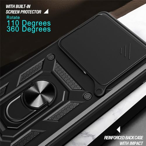 Image of Casodon Heavy Duty Back Case Cover for Oppo Find X9 Pro 5G, Shockproof Oppo Find X9 Pro Back Cover, Ring Case with Kickstand and Camera Protection Shutter - Black