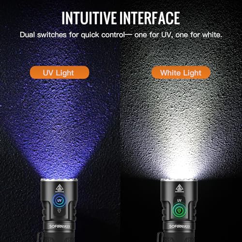 sofirn SR23 3300 Lumens EDC Flashlight USB C Rechargeable, Bright LED Flashlight with UV Light, High Lumens Portable Handheld Dual Sources Pocket Light for Outdoor, Checking, Working, Emergency