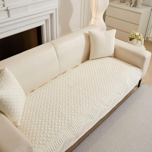 Image of HOMETHREADS Premium Cotton Sofa Cover Mat with PVC Backing for Non-Slip Comfort (Cream, 1 Seater | 70x70cm)