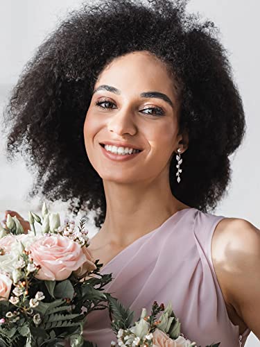 SWEETV Vine Wedding Earrings for Brides, Bridesmaids Earrings Gifts, Leaf Bridal Drop Earrings, Silver Cubic Zirconia Dangling Earrings for Prom Formal Party3