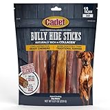 Cadet Bully Hide Sticks for Small Dogs, All-Natural Beef Pizzle, Limited-Ingredient Long-Lasting Dog Chews for Aggressive Chewers, 12 Count