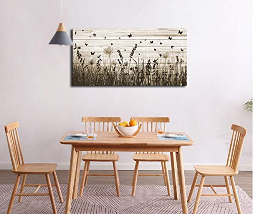 Wildflower Wall Art Autumn Canvas Picture Butterfly Grass Dandelion Artwork Vintage Wooden Board Painting Prints For Bedroom Living Room Office Home Kitchen Wall Decor Framed Ready To Hang 20" X 40" #TOP4