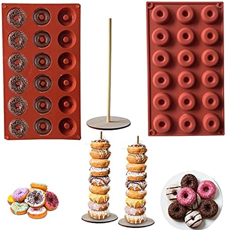 HYCSC 18 Capacity Silicone Donut Pan, 2Pcs Non-Stick Donut Mold with Donut Stands, Food Safe Donut Mold Sheet Tray, Great for Donut Maker and Mini Donut, Easy to Clean and Dishwasher Safe(with Stand)