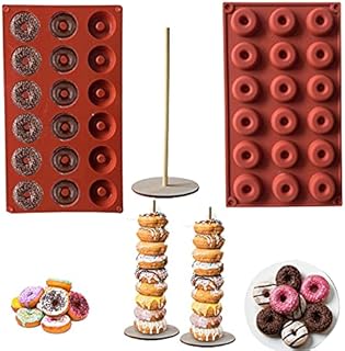 HYCSC 18 Capacity Silicone Donut Pan, 2Pcs Non-Stick Donut Mold with Donut Stands, Food Safe Donut Mold Sheet Tray, Great for Donut Maker and Mini Donut, Easy to Clean and Dishwasher Safe(with Stand)