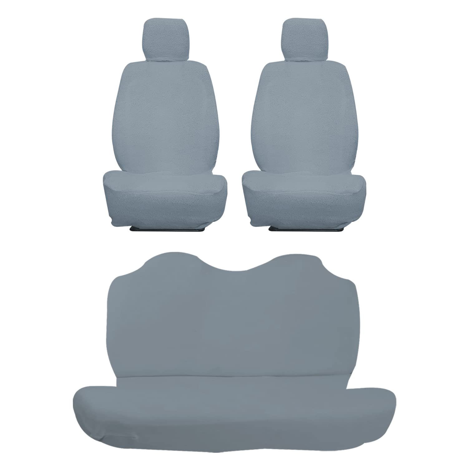 AUTOXYGEN Car Towel Seat Cover Accessories Front & Rear 100% Pure Cotton Fabric, Sweat Control Complete Set for Zen Estilo (Front Detachable Headrest, Grey)