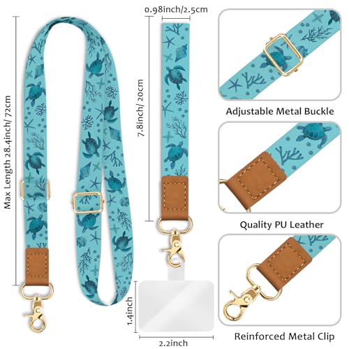 Image of Piefly Cell Phone Lanyard Crossbody Wrist Strap Adjustable for Women Turtle | Cruise Travel Daily, Around the Neck, Hands-free, Universal, Fit Keys ID badge, Accessories, Compatible with Most Smartphones