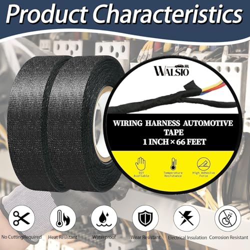 Image of 3 Rolls Wiring Harness Cloth Tape 1 Inch x 66 FT Per Roll Heat Wear Resistant Tape Easy to Tear and Stick by Hand, Suitable for Isolation and Noise Reduce Wrapping of Engine Wiring Harnesses