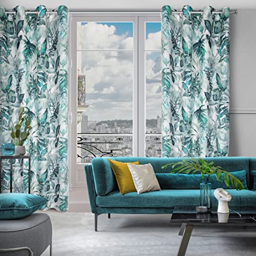 Eurofirany Adeline Botanical Leaves Pattern with Eyelets Microfibre Curtain 1 Piece Modern, Elegant, for Bedroom Living Room - Image 3