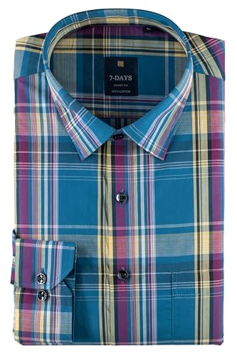 Image of 7-DAYS Men's Premium Check Shirt - 100% Cotton, Tailored Fit (Between Slim & Regular), Full Sleeve, with Pocket - Smart Office & Casual Look