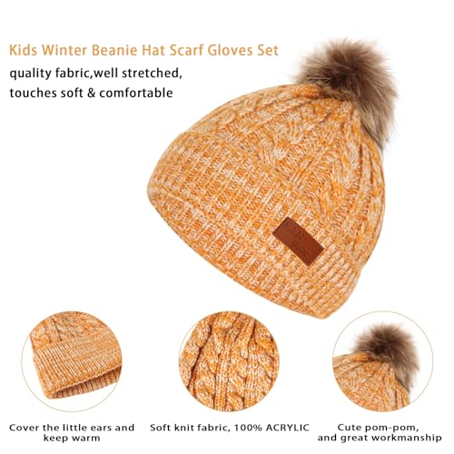 Image of Kids Hat Scarf Gloves Set, Kids Winter Beanie Hat Scarf Gloves Set with Knit Thick Warm Fleece Lined for 1-6 Years Old