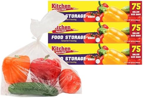 PARTY BARGAINS 1 Gallon Size Food Storage Bags with Twist-Ties. [225 Bags] (3 Boxes of 75 Bags Each) 11 x 13 inches. Easy & Convenient for Kitchen, Office, Commercial, & Home use