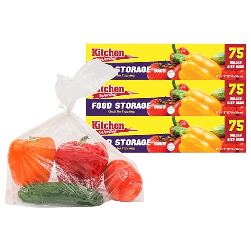 PARTY BARGAINS 1 Gallon Size Food Storage Bags with Twist-Ties. [225 Bags] (3 Boxes of 75 Bags Each)...