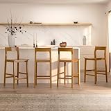 EYYTHUNG Farmhouse Wooden Bar Stools Set of 4, Mid Century Modern Counter Height Stools with Solid Wood Legs & Back, 25' Armless Barstools Chairs for Kitchen Island, Dining Room, Dark Oak