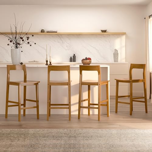 EYYTHUNG Farmhouse Wooden Bar Stools Set of 4, Mid Century Modern Counter Height Stools with Solid Wood Legs & Back, 25' Armless Barstools Chairs for Kitchen Island, Dining Room, Dark Oak