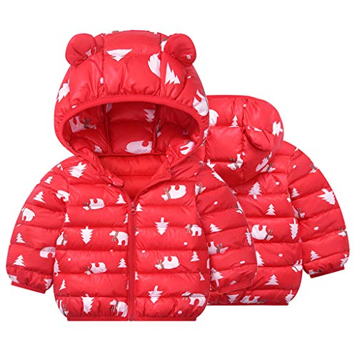MOMFEI Winter Down Coats for Kids Baby Boys Girls Light Cotton Puffer Padded Jacket Bear Hoods Infant Outerwear Red