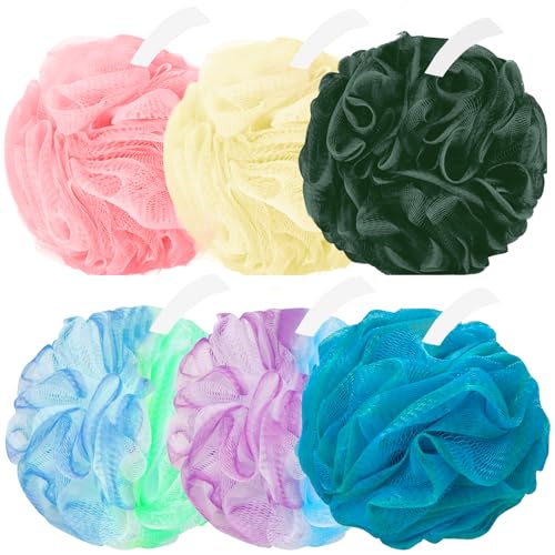 Amazerbst Esponja de lufa para mulheres e homens, pacote de 6 (rosa, branco, azul, verde, roxo, azul)