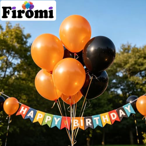 Image of Firomi Small Orange Balloons 5-inch 100 Pack (with 2 Ribbons) | Helium Shiny Orange Thicken Latex Balloon for Birthday Bridal Shower Halloween Party