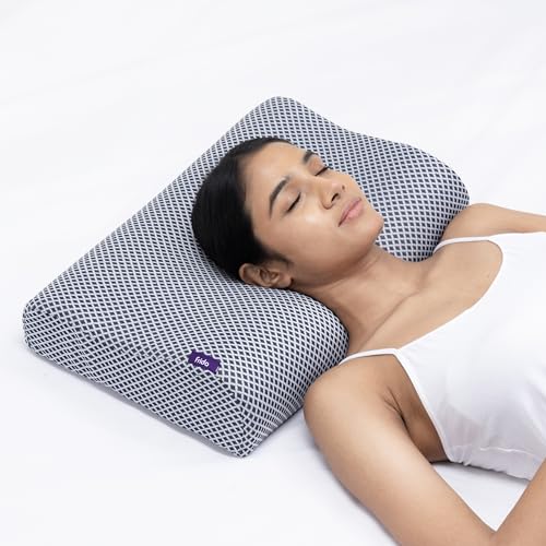 Image of Frido Ultimate Cervical Neck Pillow for Pain Relief Sleep | Improves Posture & Spinal Alignment | Neck Pain Relief Cushion with Ultra Responsive Memory Foam & Skin Friendly Cover | Grey Mesh