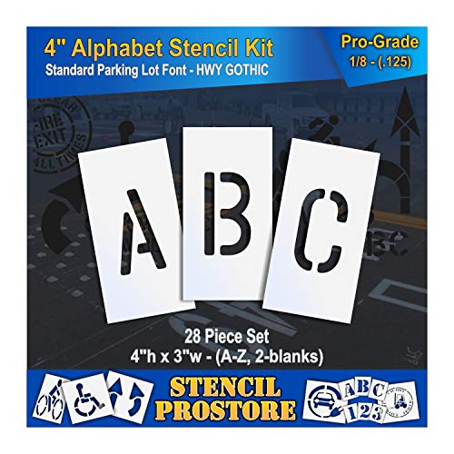 Curb and Median Stencils - 4 inch ALPHABET KIT STENCIL SET - (28 Piece) - 4